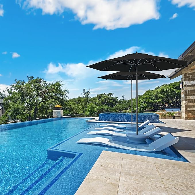 Midtown Umbrellas The Wooden 10 Feet Patio Umbrella With Sunbrella Black Acrylic Fabric - Aluminum Frame Market Umbrella For Backyard, Deck, Garden, Pool - Wooden Pole