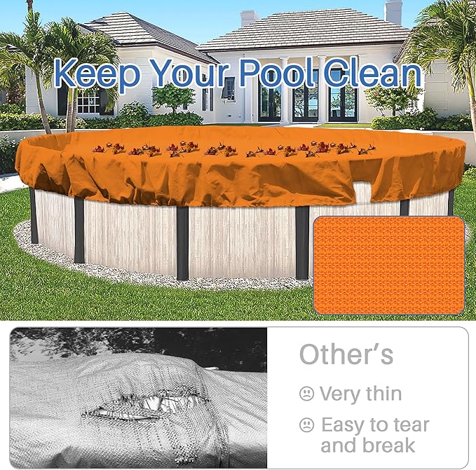 ECOOPTS 12 ft Round Pool Cover for Above Ground Pools, Swimming Pool Cover Protector Winter Safety Cover (Orange)