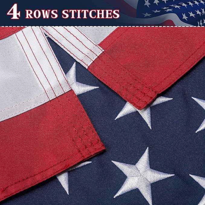 American Flag 3x5 Ft Indestructible Outdoor, Long Lasting, Heavy Duty, TearProof Polyester, Fade Resistant, High Wind US Outside Flags with Embroidered Stars, Sewn Stripes, Brass Grommets