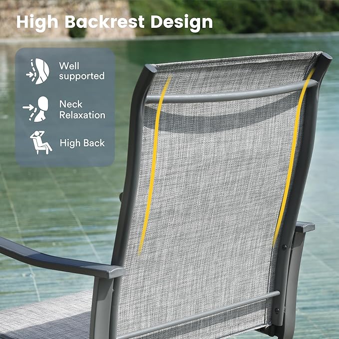 VICLLAX 5 Pieces Patio Dining Set for 4, Outdoor Furniture Set Includes 37.8" Square Outdoor Table and 4 Patio Swivel Chairs for Lawn Garden, Grey Wood Grain Tabletop and Grey Fabric