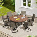 VICLLAX 7 Pieces Outdoor Dining Set, Patio Furniture Set of 6 Patio Swivel Dining Chairs and 50" Patio Round Table, Mixed Brown Chairs & Walnut Tabletop