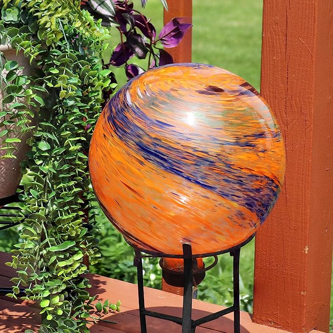 Sunnydaze 10-Inch Gazing Ball for Garden - Glass Gazing Globe for Outside - Garden Orb Yard Decor - Sunset Sky - Set of 2