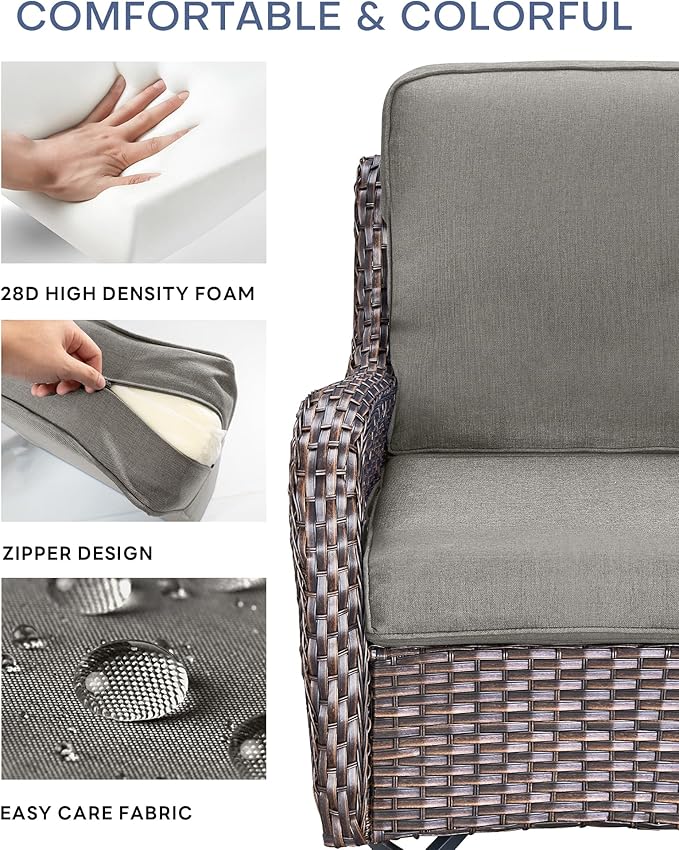 Pop 22x25/22x24 Outdoor Furniture Cushions Set of 6 - Comfortable Patio Chair Cushion for Rattan Wicker Dining Rocking Swivel Chairs Loveseat Couch L-Shape Sectional Sofa - Grey/Classic
