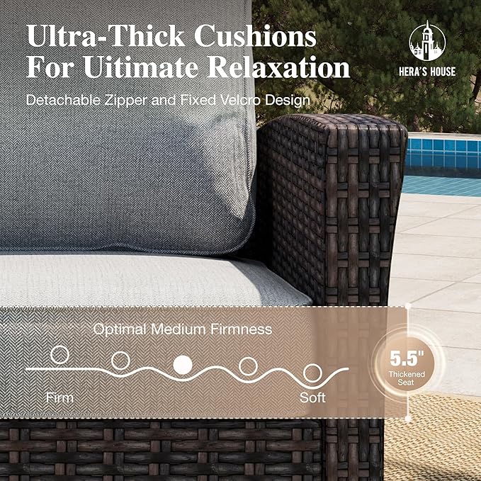 HERA'S HOUSE Patio Furniture Set with Swivel Chairs, High Back Wicker Couch with Ottomans, Outdoor Conversation Sofa Sets with 5.5" Waterproof Cushions for Garden Yard Porch, Grey