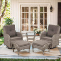 Outdoor Swivel Glider Rocker Chairs Set- 5 Piece Patio Furniture Set, Patio Bistro Sets with Tempered Glass Side Table and 2 Ottoman, for Balcony, Porch - Grey Wicker Grey Cushion