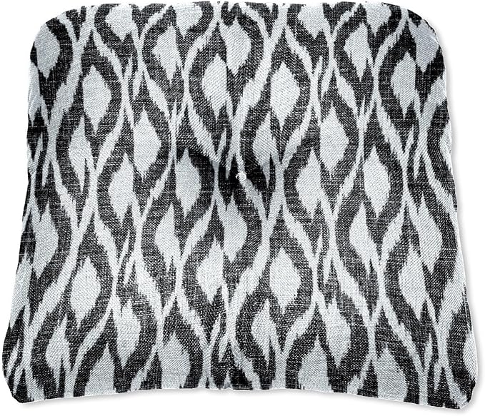 BrylaneHome Tufted Chair Cushion - 18" L x 17" W x 3" H - Patio & Outdoor - Patio & Outdoor - Water, Stain & Fade Resistant - Black Ikat
