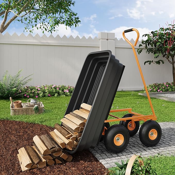 All-Terrain Garden Dump Cart with Removable Bed | 600Lb Heavy Duty Utility Wagon for Yard Work | 180° Pivoting Handle for Easy Control | Hauls Soil, Plants, Tools with Ease