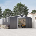 10×12 Ft Metal Shed Outdoor Storage with Two Daylight Windows, 0.25mm Galvanized Steel Metal Garden Shed Waterproof with Lockable Door for Backyard, Patio, Garden，Light Grey