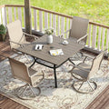 VICLLAX 5 Pieces Patio Dining Set for 4, Outdoor Furniture Set Includes 37.8" Square Outdoor Table and 4 Patio Swivel Chairs for Lawn Garden, Grey Wood Grain Table and Sandshell Fabric