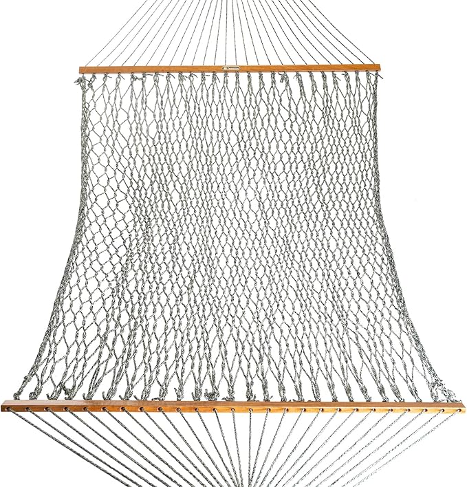 Original Pawleys Island Deluxe Green Oatmeal Heirloom DuraCord Rope Hammock – 13 ft. x 65 in, 2-Person, 450 lb Capacity, Oak Spreader Bar, Zinc-Plated Hardware, Handcrafted in The USA