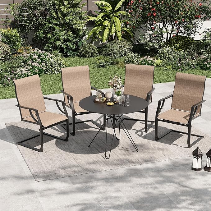 Amopatio Dining Chairs Set of 4, Patio Dining Chairs for All Weather, Breathable Garden Outdoor Furniture for Backyard Deck, Light Brown