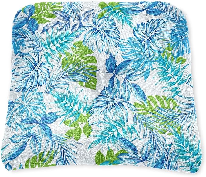 BrylaneHome Tufted Chair Cushion - 18" L x 17" W x 3" H - Patio & Outdoor - Patio & Outdoor - Water, Stain & Fade Resistant - Blue Fern