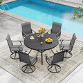 DIFY 7 Pieces Outdoor Patio Dining Set, 6 Dark Grey Textilene Swivel Dining Chairs and 47.2" Black Round Metal Dining Table, Outdoor Table and Chairs