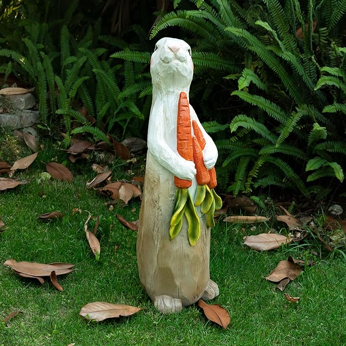 ZOEJADE 26" H Rabbit Large Statue Bunny Holding Carrot Sculpture Big Resin Outdoor Statues Indoor Decor Animal Ornament for Home Garden Lawn Yard Balcony Gifts Birthday Easter Housewarming Christmas