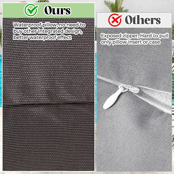 WOLKI Waterproof Outdoor Pillows 12X20 Inch Feather and Down Filled Throw Pillow for Patio Furniture,Outside Decorative Set of 2,Gery