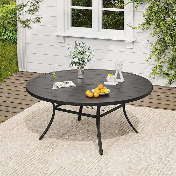 VICLLAX 9 Pieces Outdoor Dining Set, Patio Furniture Set of 8 Patio Swivel Dining Chairs and 60" Patio Round Table, Dark Charcoal Chairs & Black Tabletop
