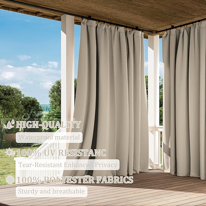 Gazebo Universal Replacement Privacy Curtain,10'×12' Gazebo Outdoor Waterproof Curtains, 4-Panels Sidewall Curtains with Double Zipper for Patio Canopy, Garden and Backyard (Curtain Only)