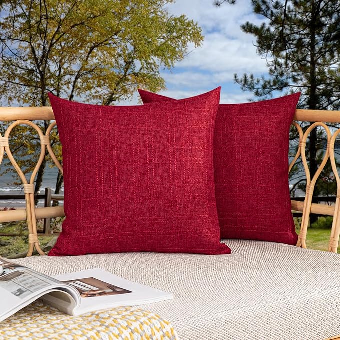 Kevin Textile Pack of 2 Decorative Outdoor Waterproof Pillow Covers Garden Checkered Cushion Sham Throw Pillowcase Shell for Patio Tent Couch 20x20 Inch Red