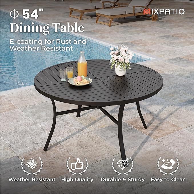 7 Pieces Outdoor Table and Chairs, Patio Dining Set for 6 Includes 54" Round Outdoor Table and 6 Patio Chair Set, Outdoor Dining Furniture Set for Lawn Backyard Deck, Brown