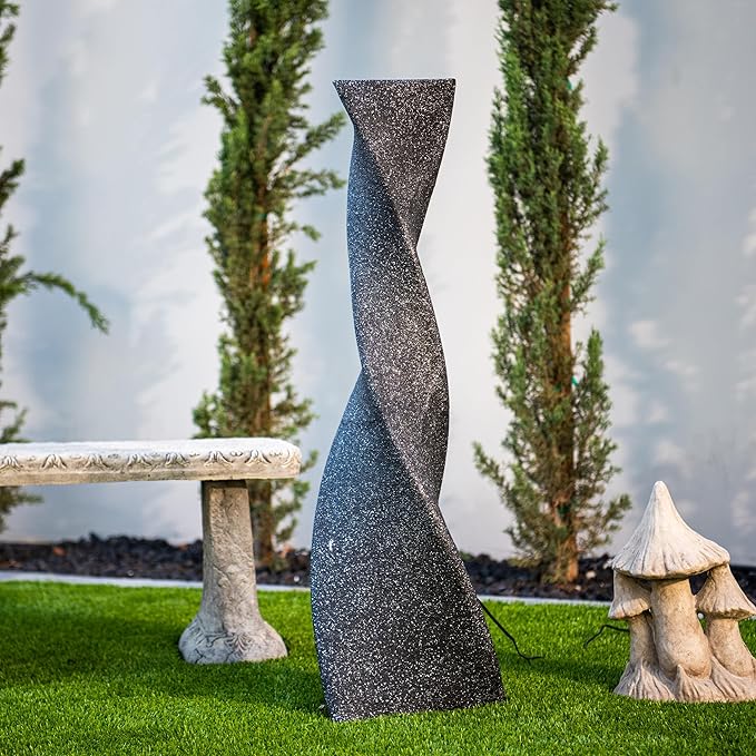 XBrand 39 in. H Freestanding Resin Fiberglass Sculptural Modern Twisted Pilar Outdoor Garden Fountain w/LED Light