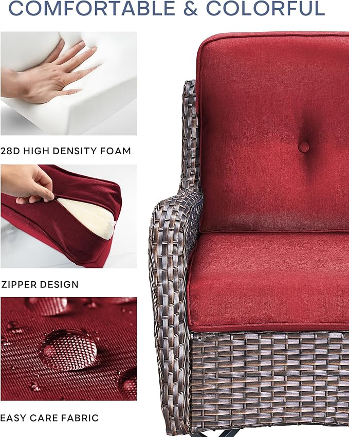 Pop 22x25/22x24 Outdoor Couch Cushions for Patio Funiture Set of 3 - High Back Outside Seat Cushions for Lawn Wicker Dining Chair Rocker Glider Loveseat 3-Seater Sectional Sofa - Red/Button