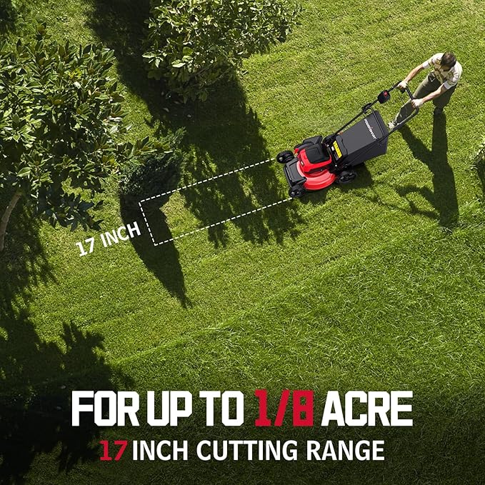 PowerSmart 40V 17" Brushless Cordless Lawn Mower + Leaf Blower (465 CFM), a 4.0Ah Battery and Charger Included