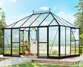14×9.7×10 FT Outdoor Polycarbonate Greenhouse with 6 ft Double Swing Door & 2 Vents, Heavy Duty Green House with Aluminum Frame for Outside Patio Backyard Garden