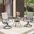VICLLAX 3 Pieces Patio Dining Set Includes 28" Square Small Outdoor Table and 2 Patio Swivel Chairs for Lawn Garden, Grey Wood Grain Tabletop and Grey Fabric