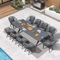 PURPLE LEAF 11 Pieces Patio Dining Set Wicker Outdoor Furniture Rectangular Table and Chairs Set for Garden Deck Aluminum Frame Backyard Kitchen Set, Cushions and Pillows Included Grey