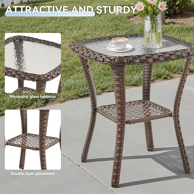 5 Pieces Patio Furniture Set Outdoor Sectional Sofa Couch with Rocking Swivel Chairs 5" Deep Seat Chairs, Modern Wicker Rattan Conversation Set, Blue/Brown Wicker