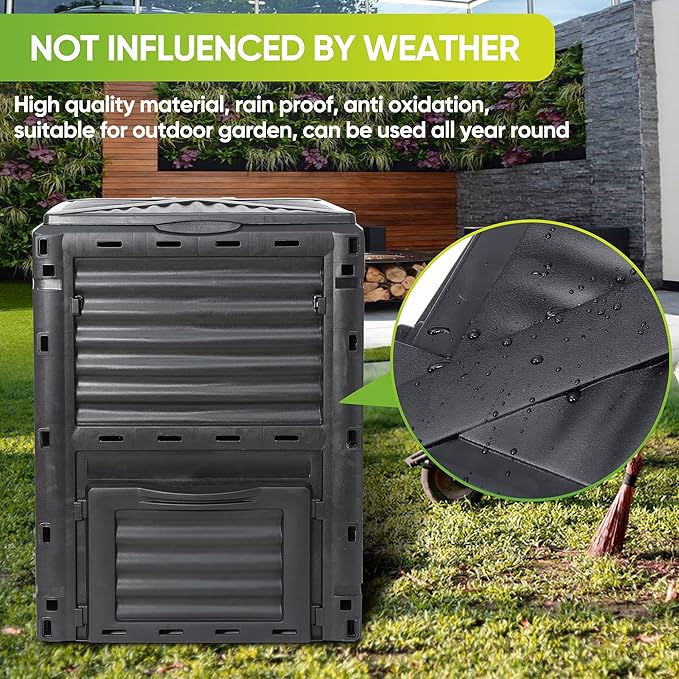 JupiterForce Garden Compost Bin 80 Gallon (300 L) from BPA Free Material, Large Composting Bin Outdoor Composter, Easy Assembling, Fast Creation of Fertile Soil, Lightweight, Black