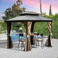 Domi 8' x 10' Hardtop Gazebo Permanent Metal Gazebo with Galvanized Steel Double Roof, Curtains and Netting for Party, Wedding, Outdoor Dining, Patio, Backyard, Brown