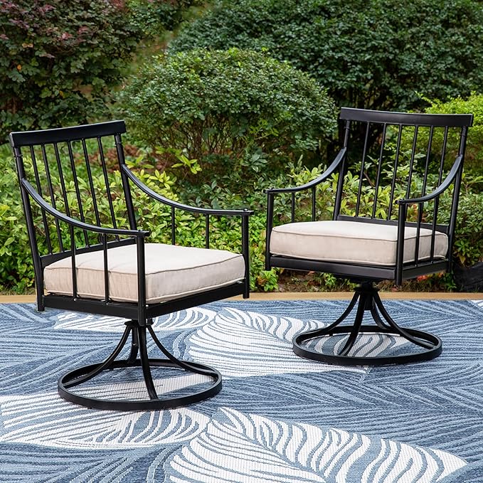 PHI VILLA Swivel Chairs Set of 2 Patio Dining Rocker Chair with Cushion Rocking Patio Furniture for Garden Backyard Bistro, Beige