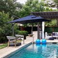 PURPLE LEAF 8' X 8' Patio Umbrella with Base for Pool 7' High Offset Outdoor Cantilever Umbrella Swimming Pool Umbrella with 360°Rotation for Poolside Navy Blue