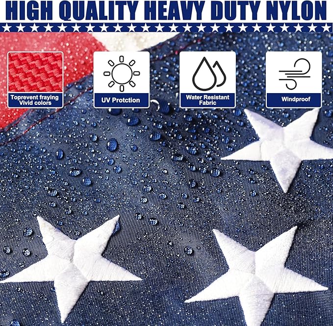 American Flag 4x6 Ft, Four Brass Grommets Multipurpose US Flag, Embroidered Stars, Sewn Stripes, Outdoor Heavy Duty Durable USA Flags, Hanging Indoor/Bedroom/Room/Wall American Flag
