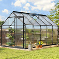 YITAHOME Polycarbonate 6X10FT Greenhouse Heavy Duty Green Houses Outdoor Greenhouses Aluminum Sliding Doors Vent Window for Garden Backyard, Black