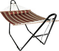 Sunnydaze Double Quilted Fabric Hammock with Universal Steel Stand - 450-Pound Capacity - Black Stand - Red Stripes