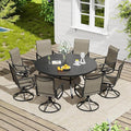VICLLAX 9 Pieces Outdoor Dining Set, Patio Furniture Set of 8 Patio Swivel Dining Chairs and 60" Patio Round Table, Mixed Brown Chairs & Black Tabletop