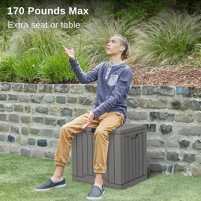 EAST OAK Outdoor Storage Box, 31 Gallon Deck Box Indoor and Outdoor Use, Waterproof Resin Storage Bin with Latch for Patio Cushions, Gardening Tools, UV Resistant, Grey