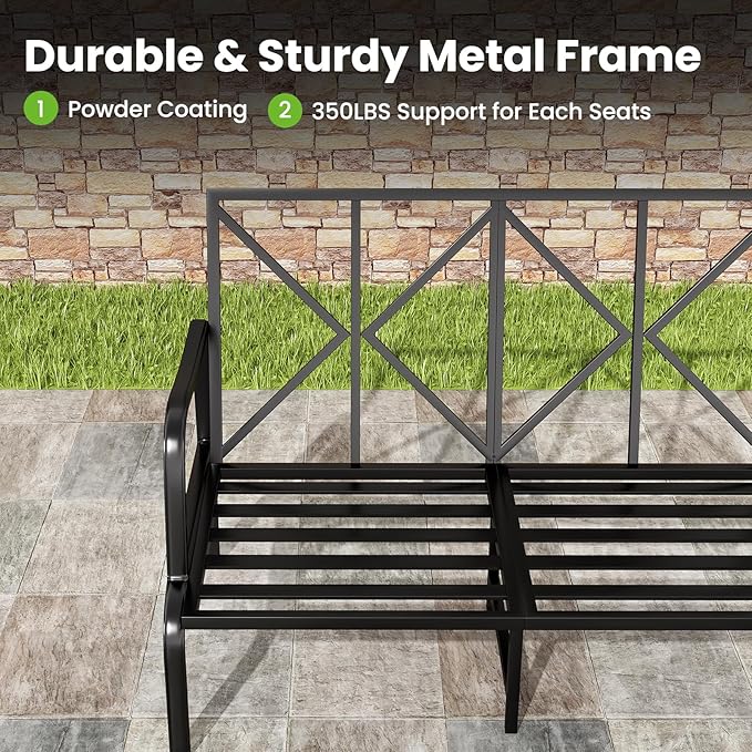 Soohow Patio Furniture Set, 5 Piece Outdoor Patio Furniture Set, 2 x Outdoor Swivel Chair, 1 x 3-Seats Sofa and 2 x Ottoman, Metal Conversation Set for Porch, Balcony, and Backyard