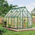 6x9 FT Outdoor Greenhouse, Polycarbonate Greenhouse with Roof Vent and Ground Nails, Aluminum Large Walk-in Green House w/ Lockable Push Door for Outside Garden Backyard (Green, 6x9 FT)