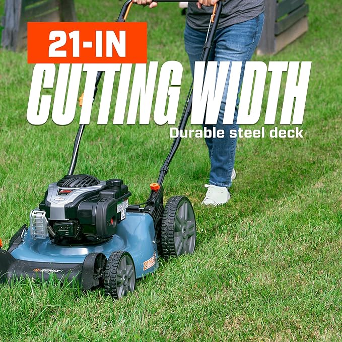 SENIX LSPG-M7 21'' Gas Push Lawn Mower, with 140 cc 4-Cycle Briggs & Stratton Engine, 3-in-1 Bagging, Mulching, and Side Discharge, 6-Position Dual Lever Height Adjustment, 16 Gallon Grass Bag