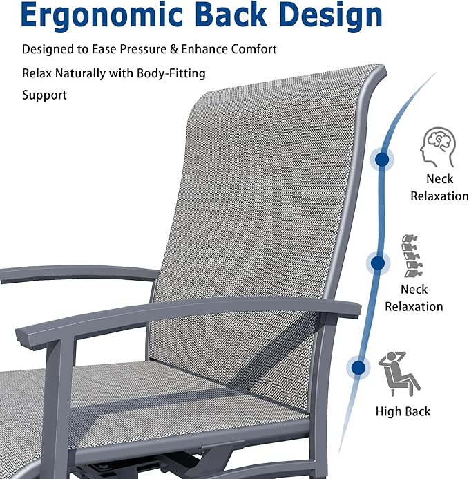 Patio Swivel Chairs Set of 2, Outdoor Swivel Chairs with Armrest, High Back Patio Chair with Metal Frame, All-Weather Outdoor Dining Chair for Deck, Porch and Lawn, Grey