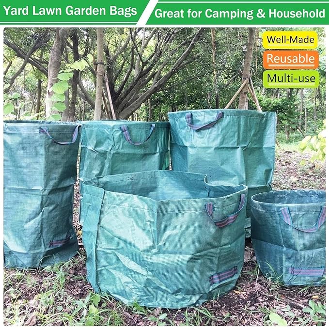 Standard 3-Pack 46 Gallon Yard Garden Bags (D26, H19 inch) with Garden Gloves, Leaf Bags,Yard Waste Bags,Recycling Bag,Camping Waste Bin,Laundry Bag,Lawn Debris,Grass Clippings,Weeds Barrel 4 Handles