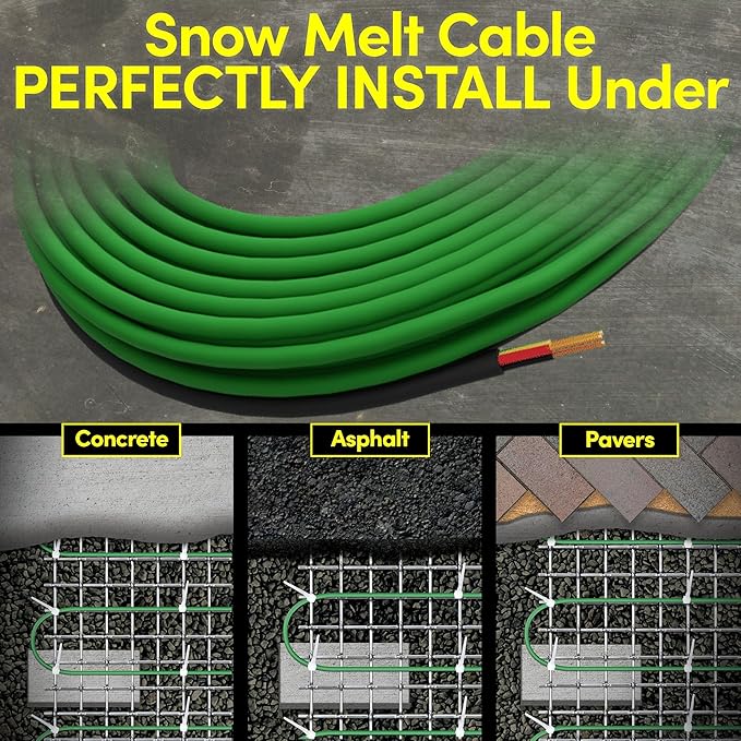 Electric Snow and Ice Melting Underground Cable 342 feet, Covers 114 sqft at up to 38 Watts/sqft, 240V – Radiant Heated Driveways, Walkways, Stairs – Installs Under Concrete, Asphalt, or Pavers