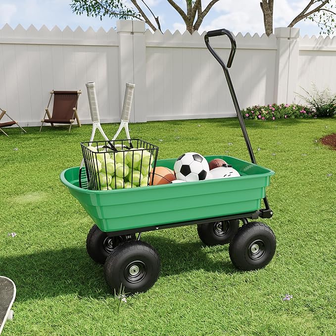 All-Terrain Garden Dump Cart with Removable Bed | 1200Lb Heavy Duty Utility Wagon for Yard Work | 180° Pivoting Handle for Easy Control | Hauls Soil, Plants, Tools with Ease