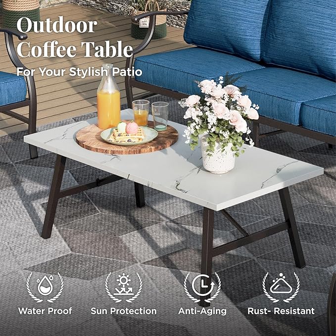 Patio Furniture Set 4 pcs, Outdoor Patio Furniture, 3-Seat Sofa, 2 Rocking Chairs, Coffee Table and 5.75" Extra Thick Cushion, Conversation Set for Backyard Deck, Gemstone Blue