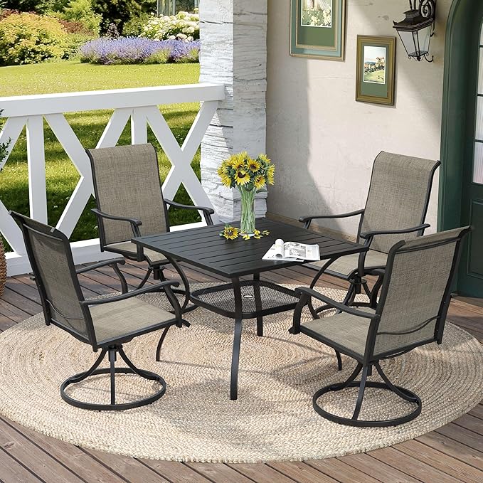 DIFY Square Patio Dining Table for 4, 38" Black Outdoor Metal Dining Table with 1.57" Umbrella Hole for Backyard, Lawn, Garden and Deck