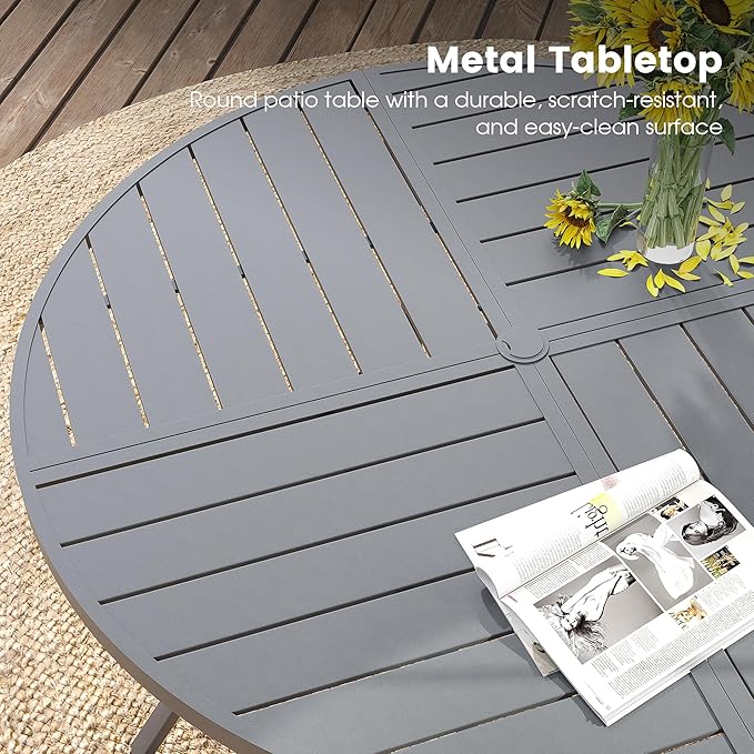 DIFY 9 Pieces Outdoor Patio Dining Set, 8 Grey Textilene Swivel Dining Chairs and 59.8" Grey Round Metal Dining Table, Outdoor Table and Chairs