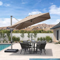 PURPLE LEAF 9' X 9' Patio Umbrella Outdoor Cantilever Umbrella, Aluminum Offset Umbrella with Champagne Frame and 360° Rotation for Pool Deck Garden, Taupe